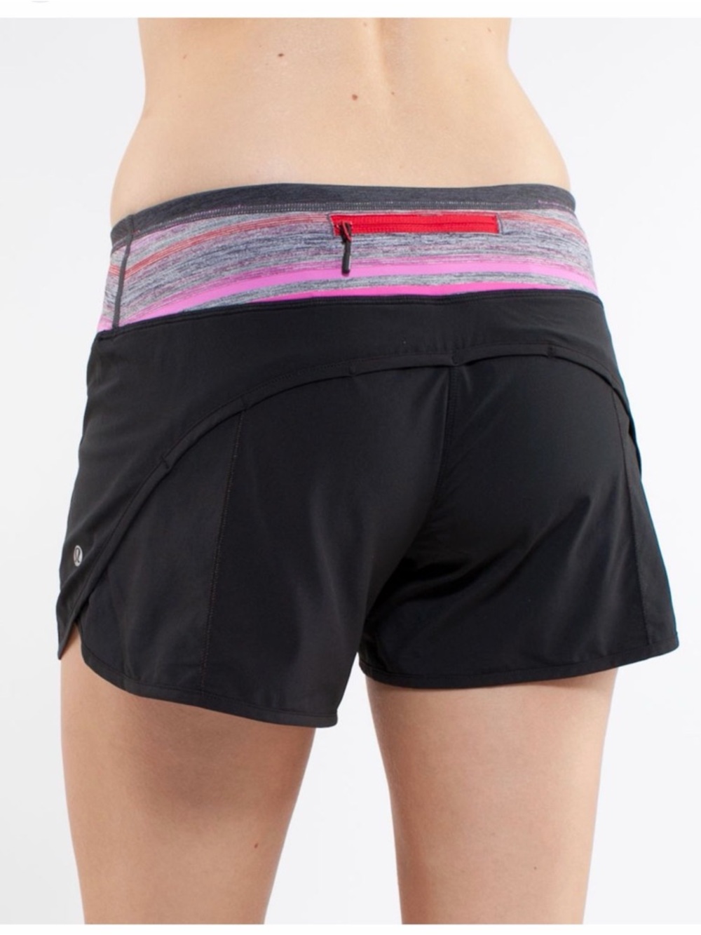 lululemon athletica Black Shorts with Pink and Gray Striped Waistband